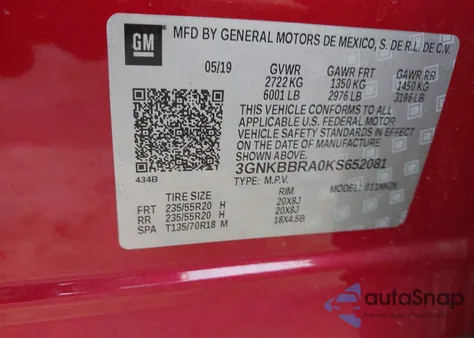 2019 Chevrolet Blazer from USA, damaged, VIN 3GNKBBRA0KS652081
